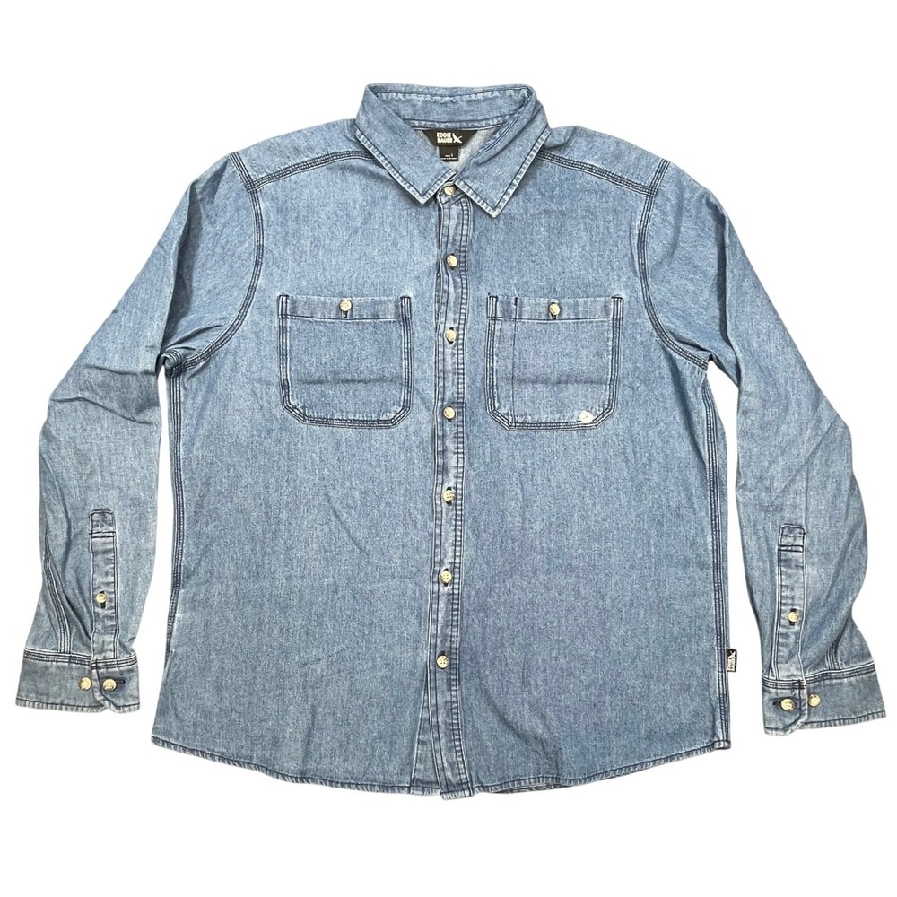 Eddie Bauer Blue Light Wash Long Sleeve Denim Button Down Shirt Mens Size L